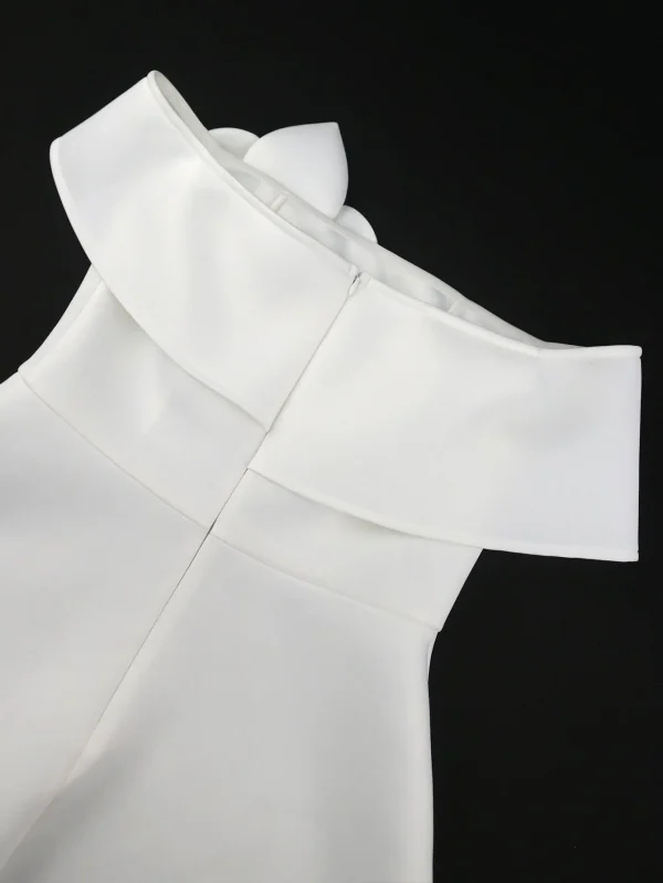 أزياء نسائية أمريكية أوروبية فستان أبيض بلون صلب برقبة مائلة على شكل حرف A بطول الركبة أنيق كاجوال عصري ملابس نسائية