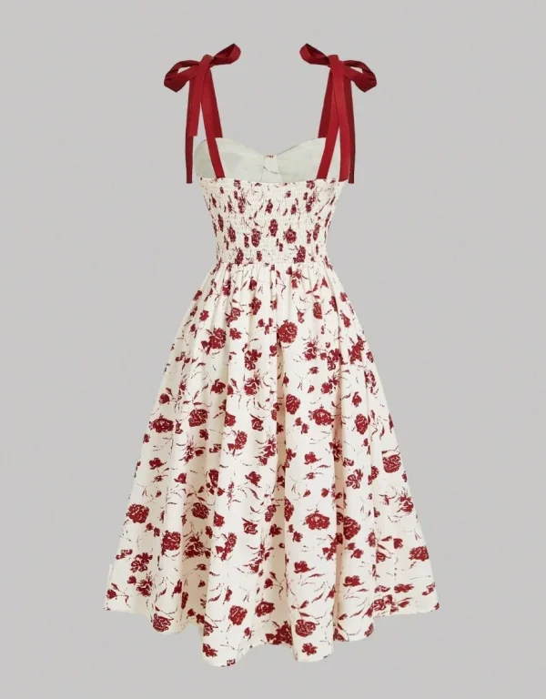 فساتين بحزام سباغيتي لعام 2026 للسيدات فستان فيستدوس لمزاج الزفاف أنيق فرنسي مطبوع عليه زهور حبال رفيعة عصرية