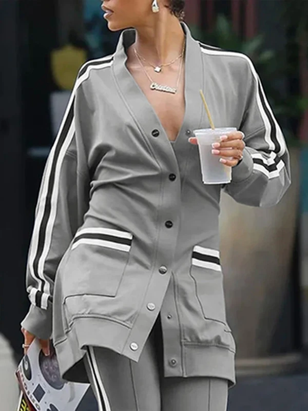 سترة غير رسمية بأكمام راجلان من Krisstargirls للنساء لربيع وخريف 2025 بأكمام طويلة وفتحة رقبة على شكل V ملابس رياضية خارجية غير رسمية