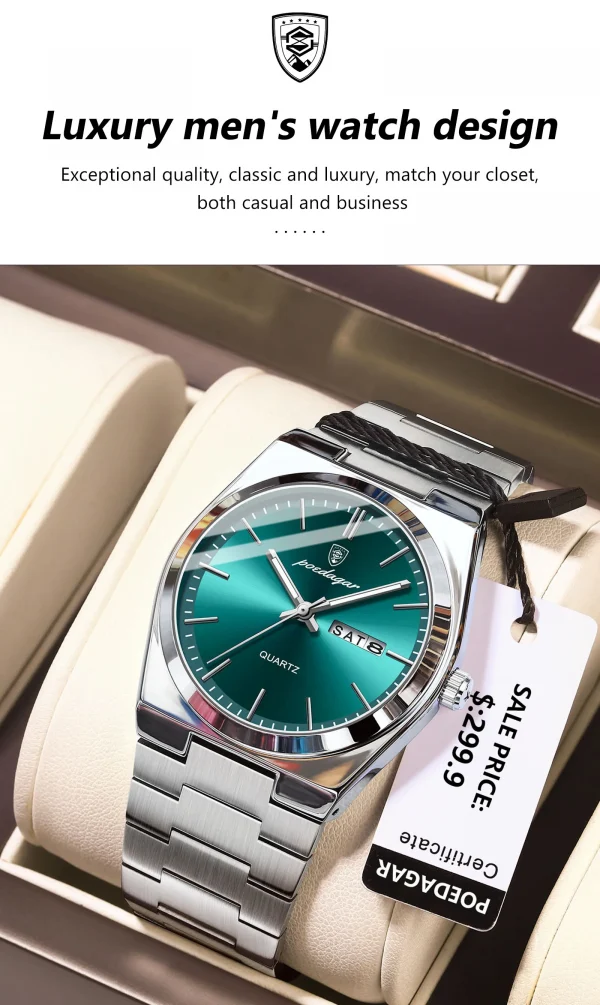 POEDAGAR ساعات رجالية فاخرة مقاوم للماء مضيئة تاريخ الأسبوع الرجال ساعة الفولاذ المقاوم للصدأ عادية موضة كوارتز رجل ساعة اليد Reloj
