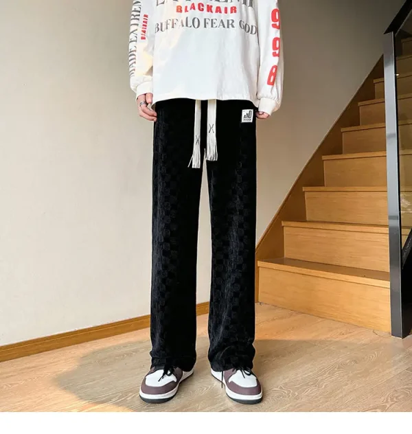 الخريف سراويل تقليدية الرجال موضة مستقيم منقوشة السراويل الرجال الشارع الشهير الهيب هوب فضفاض بنطال ذو قصة أرجل واسعة رجالي Vintage بنطلون M-3XL
