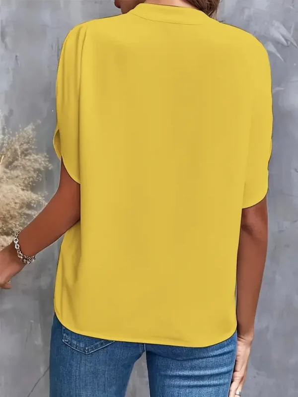 بلوزة نسائية صيفية غير رسمية من VEITCHE قمصان نسائية عصرية بياقة على شكل v نصف كم بلوفر أنيق للمكتب بلوزات فضفاضة