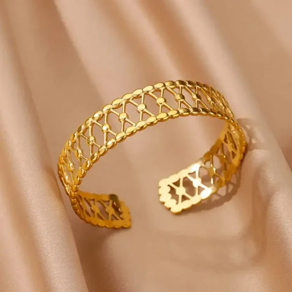 الجوف عبرت الملمس أساور للنساء الفولاذ المقاوم للصدأ الذهب اللون هندسية الكفة سوار فام خمر مجوهرات الزفاف هدية