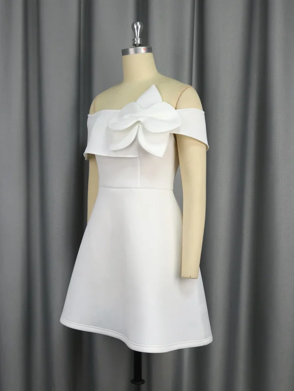 أزياء نسائية أمريكية أوروبية فستان أبيض بلون صلب برقبة مائلة على شكل حرف A بطول الركبة أنيق كاجوال عصري ملابس نسائية