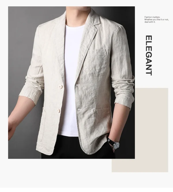 ربيع صيف 2025 بدلة رجالية جديدة عالية الجودة من الكتان الرجالي الأنيق قميص رقيق تركيب قماش معطف رجالي 100٪ كتان بليزر
