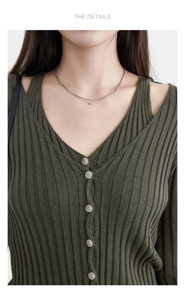 شيك فين سترة نسائية عصرية ريترو جديدة بياقة على شكل حرف v سترة محبوكة مخططة بقصة ضيقة وأكمام طويلة سترة نسائية لربيع وخريف 2025