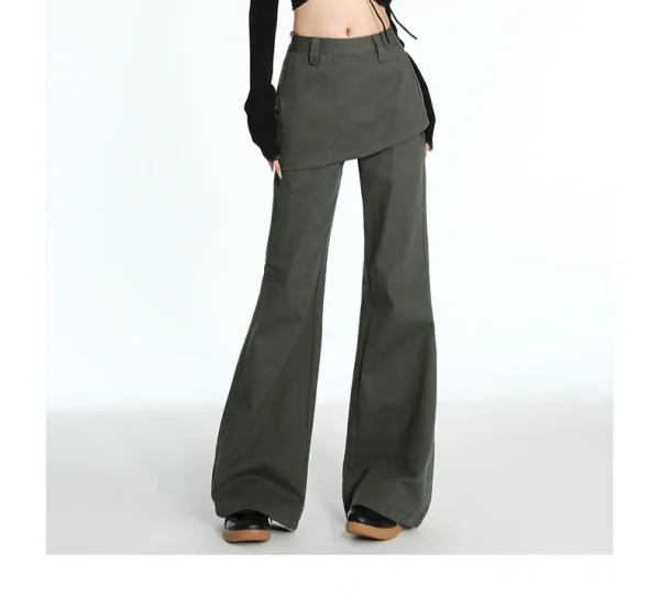 2025 ربيع الخريف حجم كبير الرجعية وهمية قطعتين ضرطة الستار الجينز مايكرو سحب البضائع التخسيس مستقيم مكدسة واسعة الساق السراويل