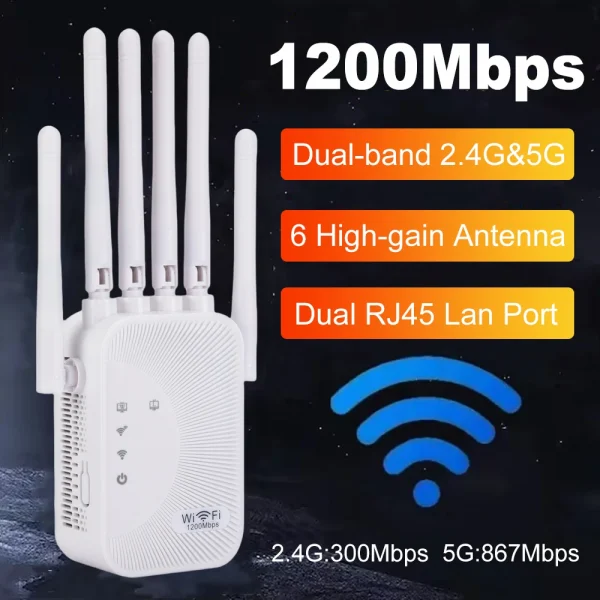 Kebidumei 1200/300Mbps واي فاي مكرر مكبر للصوت 2.4G 5G شبكة المتوسع المدى موسع إشارة WiFi الداعم لاسلكي واي فاي راوتر