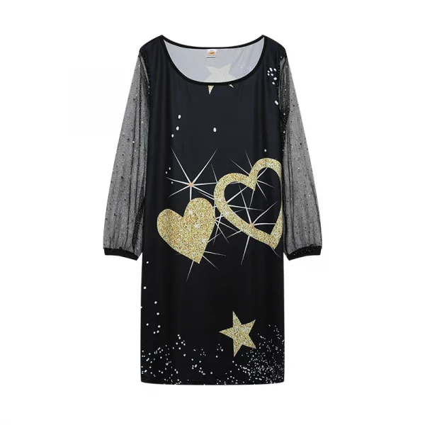 فستان نسائي من الشاش بتصميم ربيعي جديد موديل 2024 برقبة دائرية مزين بالترتر ومنظور