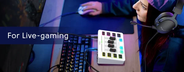 خلاط USB للألعاب من FIFINE مزود بـ 4 قنوات/واجهة ميكروفون XLR/RGB، خلاط صوت لبث الألعاب Podcast AmpliGame SC3W