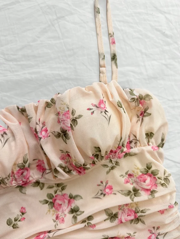 فستان نسائي صيفي جديد أنيق بطبعة زهور وحزام بقصة ضيقة للسيدات، فستان أنيق منقوش عليه زهور للسيدات