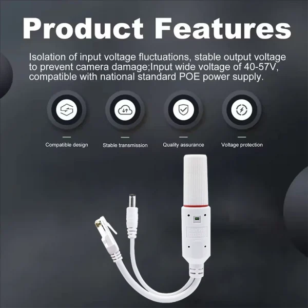 Waterproof POE Splitter IP67 48V to 12V IEEE 802.3af/at Adapter for Outdoor IP Camera CCTV Security System