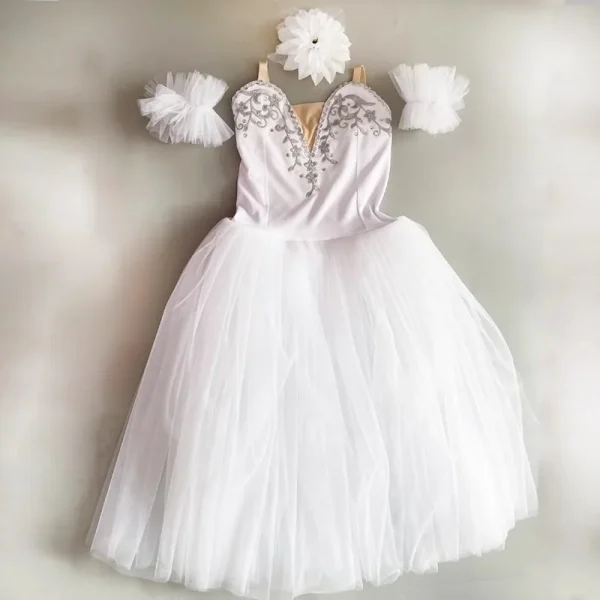 توتو احترافي طويل رومانسي على شكل زهرة حمالة باليه بحيرة البجع باليه للسيدات والأطفال والبنات زي باليه خرافي للسيدات