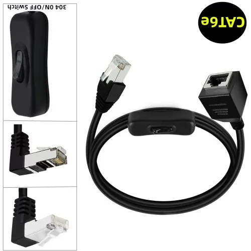 Ethernets Extension Cord CAT6e RJ45 Extension Cord with On Off Switchs Male to Female/90Degree RJ 45 8p8c Networks Cable 0.6m 1m