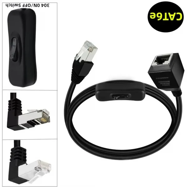 Ethernets Extension Cord CAT6e RJ45 Extension Cord with On Off Switchs Male to Female/90Degree RJ 45 8p8c Networks Cable 0.6m 1m