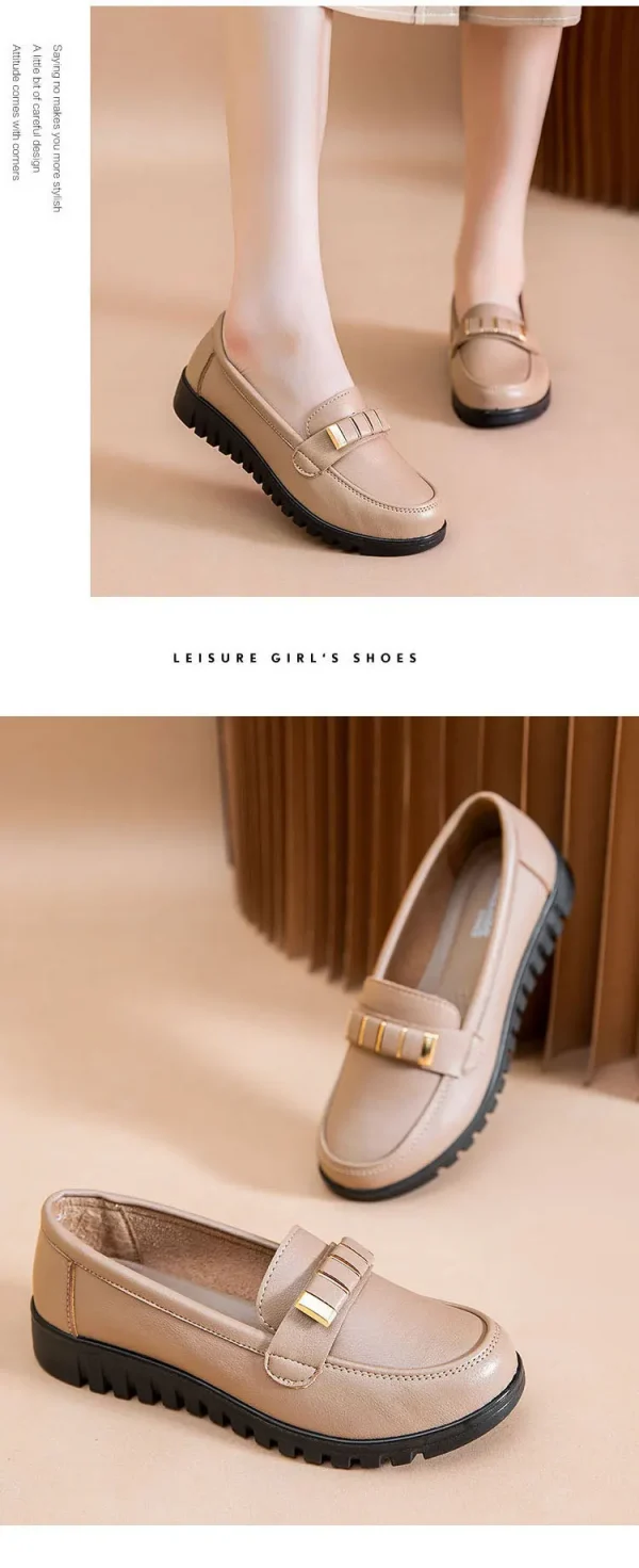 أحذية نسائية مسطحة من الجلد من الألياف الدقيقة باللون الأحمر النبيذي أحذية بدون كعب للنساء لفصل الربيع أحذية بدون كعب للأمهات المسنات أحذية مسطحة مقاس كبير 42