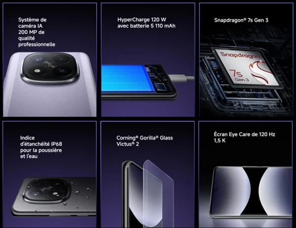 Xiaomi Redmi Note 14 Pro Plus 5G، NFC، Snapdragon®7s Gen 3، شاشة AMOLED 1,5K بوصة، 120 هرتز، كاميرا 200 ميجابكسل، بطارية 5110 مللي أمبير، الشاحن غير متضمن