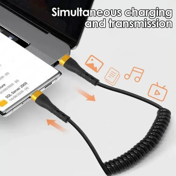 PD 120 واط نوع C إلى نوع C كابل 5A شحن سريع USB C الربيع شاحن سيارة كابل آيفون 15 سلسلة شاومي 12 سامسونج S23 ماك بوك