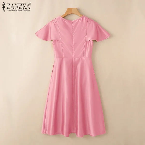 فستان حفلة أنيق من زانزيا 2025 للنساء لصيف العمل، فساتين OL مكتبية، فستان ساتان مكتبي، فستان صيفي قصير الأكمام متوسط الطول، فستان صلب