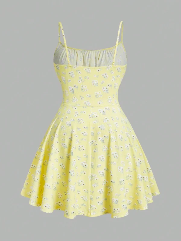 فستان قصير أنيق بدون أكمام بحزام رفيع من الزهور