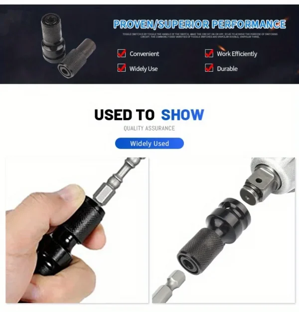 1 قطعة تأثير وجع لمحول الحفر 1/2 إلى 1/4 عرافة محول المقبس تمديد بت حامل للمفتاح الكهربائي والأدوات الكهربائية