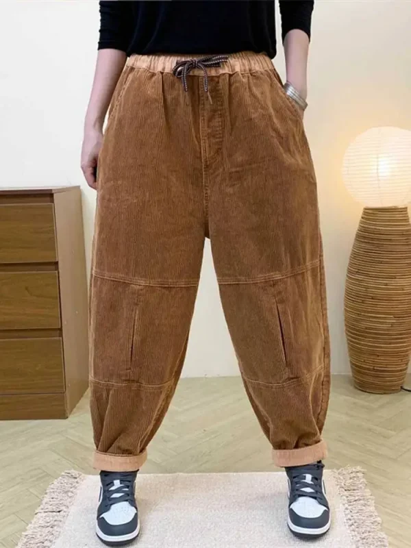 Amax LuluE الخريف الكورية تصميم المرأة فضفاض سروال قصير حريم السيدات عادية كلاسيكية خمر موضة مرونة الخصر بنطلون