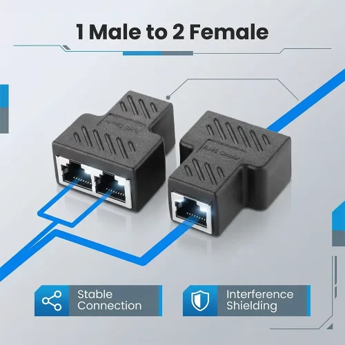 RJ45 splitter 1 to 2 network cable connector with shielded port 1000Mbps LAN connector Cat6/Cat5e suitable for PC laptop TV box