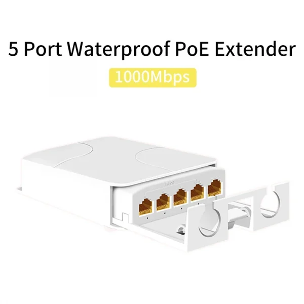 5 منافذ مقاومة للماء POE موسع 4 منافذ مكرر 100/1000 ميجابت في الثانية شبكة خارجية IP55 VLAN 44-57 فولت لكاميرا POE Wierless AP
