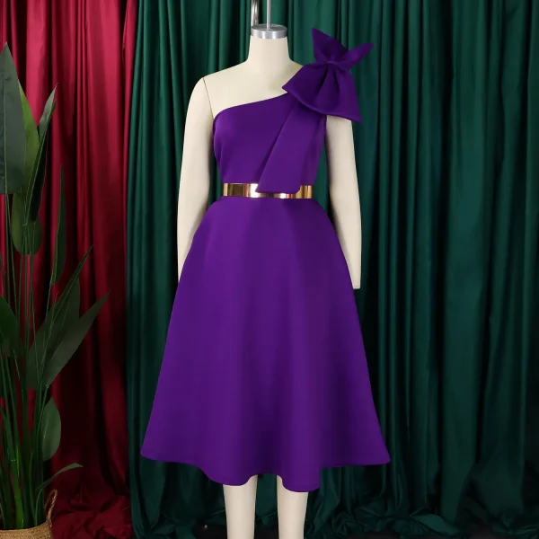 موضة النساء بمقاسات كبيرة فستان بكفة كتف مائلة مع فيونكة لحفلات رسميّة فستان أنيق جديد للمناسبات الخاصة