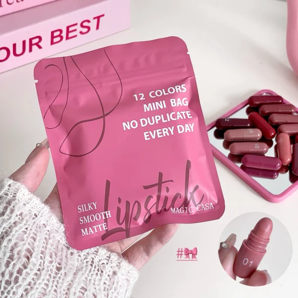 مجموعة مرطب الشفاه ماجيك كازا المكونة من 12 لونًا غير لامع، تدوم طويلاً ولا تبهت، هدية مثالية للنساء، مثالية لمهرجانات المكياج