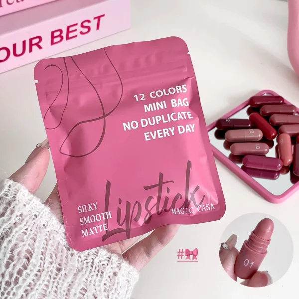 مجموعة مرطب الشفاه ماجيك كازا المكونة من 12 لونًا غير لامع، تدوم طويلاً ولا تبهت، هدية مثالية للنساء، مثالية لمهرجانات المكياج