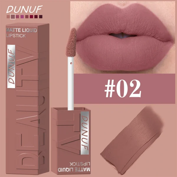 DUNUF 8 ألوان غير لامعة مخملية ناعمة وسهلة الاستخدام على شكل أنبوب مربع ملمع شفاه مقاوم للماء ثلاثي الأبعاد أحمر شفاه منتفخ