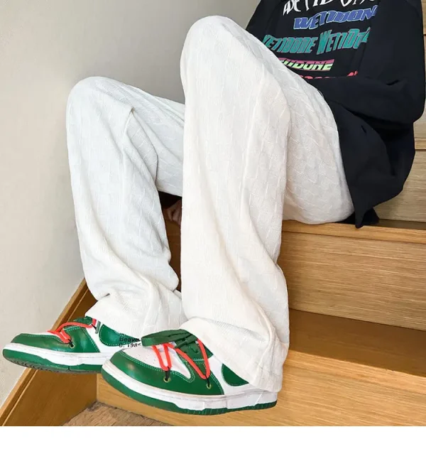 الخريف سراويل تقليدية الرجال موضة مستقيم منقوشة السراويل الرجال الشارع الشهير الهيب هوب فضفاض بنطال ذو قصة أرجل واسعة رجالي Vintage بنطلون M-3XL