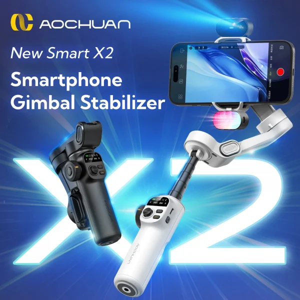 AOCHUAN Smart X2 3 Axis Gimbal Stabilizer للهواتف الذكية iPhone و Android Gimbal مع شاشة LED مدمجة لعمود التمديد