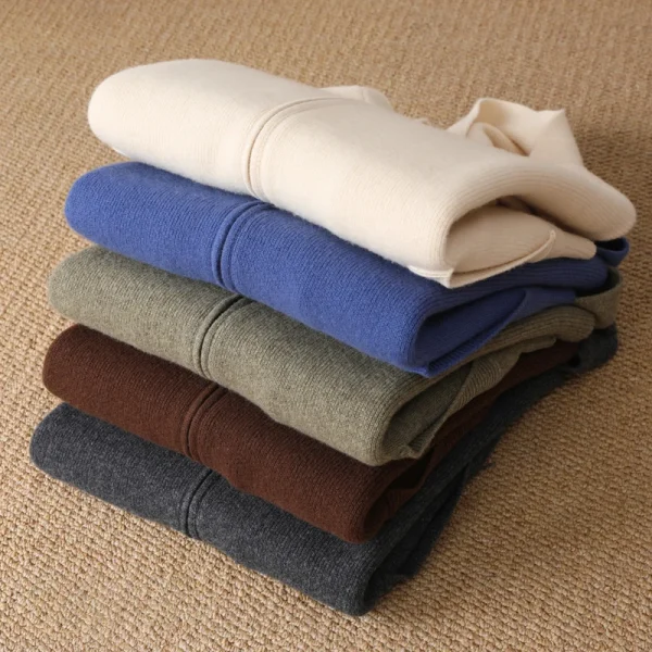 سترة رجالية جديدة بـ 5 ألوان 100% سترة صوف ميرينو، الخريف والشتاء محبوك سترة رجال الأعمال غير الرسمية بأكمام طويلة بقلنسوة