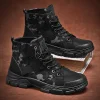 New Men's Winter Camouflage Ankle Boots Fur Lined Warm Non-Slip Outdoor Tactical Work Boots for Male