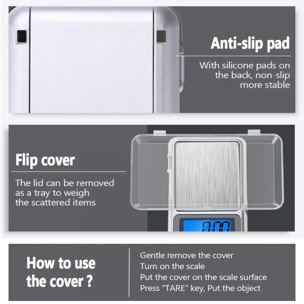 مقياس صغير 500 جرام/300 جرام/200 جرام/100 جرام × 0.01 جرام /0.1 جرام دقة ميزان مجوهرات رقمي إلكتروني دقيق ميزان جيب للذهب