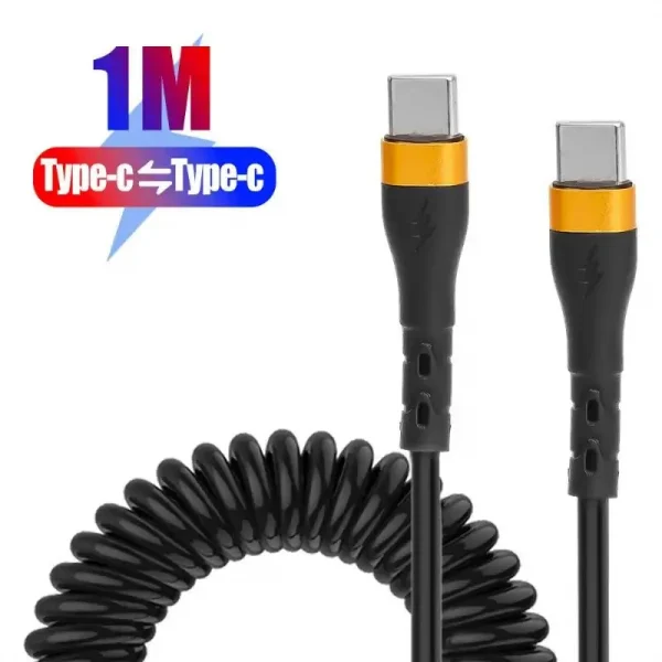 PD 120 واط نوع C إلى نوع C كابل 5A شحن سريع USB C الربيع شاحن سيارة كابل آيفون 15 سلسلة شاومي 12 سامسونج S23 ماك بوك