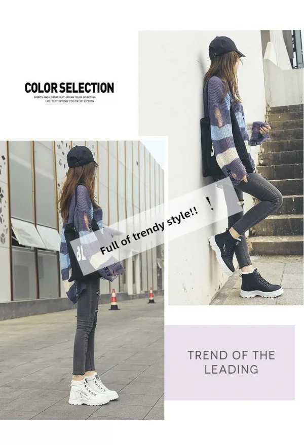 أحذية رياضية نسائية شتوية برباط للكاحل أحذية نسائية بكعب مسطح أحذية تشيلسي أو أنبوب لمواسم الخريف والربيع