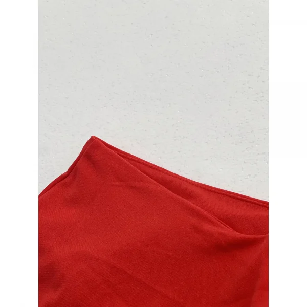 فستان ميدي لربيع وصيف للنساء أحمر بياقة على شكل V وأكمام ملفوفة من الأمام على شكل حرف a أنيق وأنيق للحفلات