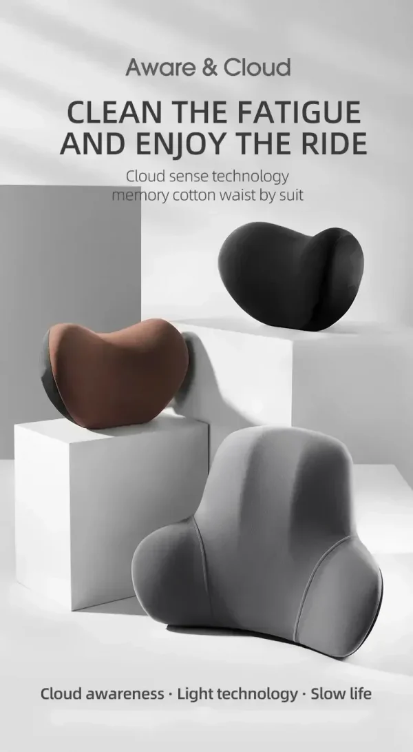 وسادة دعم قطني من الإسفنج الذكي للسيارة، نسيج بوليستر، مضادة للانزلاق، قابلة للغسل، تصميم مريح، مادة ذاكرة بطيئة الارتداد