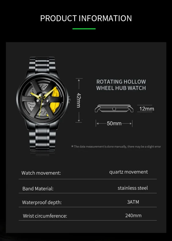 VA VA VOOM Sports Car Watch Fashionable Rotating Dial Stainless Steel Strap 3Bar Waterproof Quartz Movement Watches reloj hombre