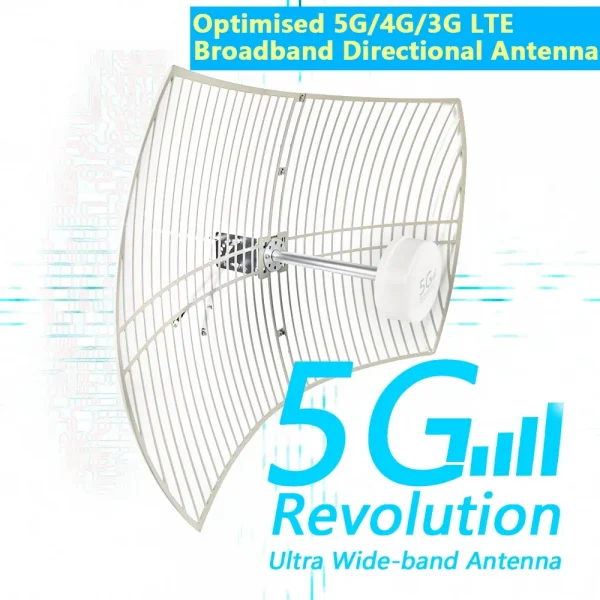 5G Ultra Wide-band Dual Polarized Directional Grid Parabolic Antenna 2*30dBi for Improve 5G 4G CPE MIMO Router Network Speed