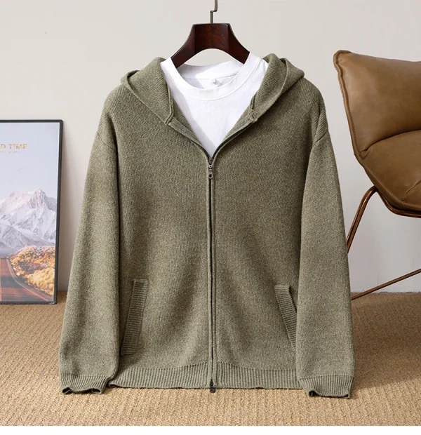 سترة رجالية جديدة بـ 5 ألوان 100% سترة صوف ميرينو، الخريف والشتاء محبوك سترة رجال الأعمال غير الرسمية بأكمام طويلة بقلنسوة