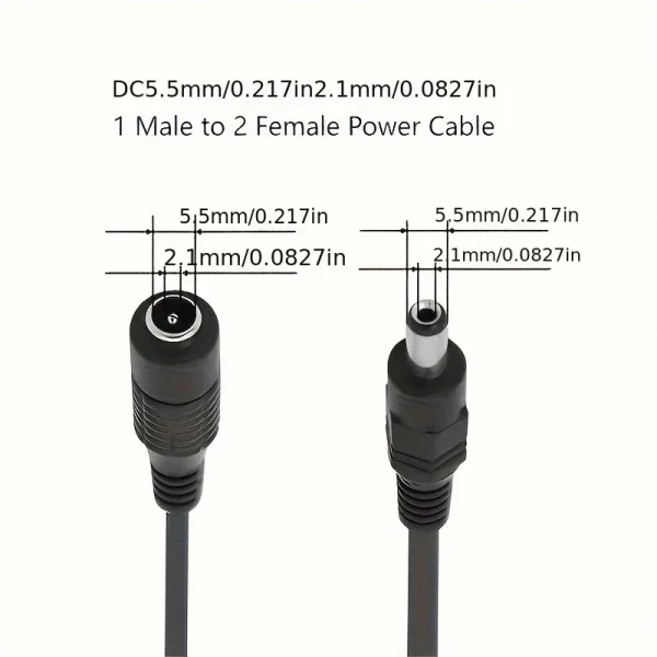 DC Power Splitter Cable 1 Female to 2/4/8 Male Y-Shaped Adapter with 12V Output 5.5mm x 2.1mm Connector for Cameras