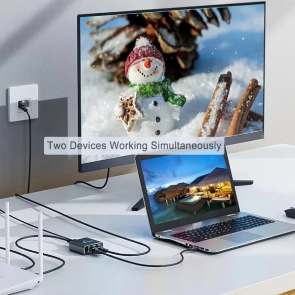 مقسم كابل الشبكة مع وصول واحد إلى اثنين من الإنترنت في وقت واحد، مقسم Rj45 مع مفتاح واحد إلى اثنين، منفذ إيثرنت جيجابت