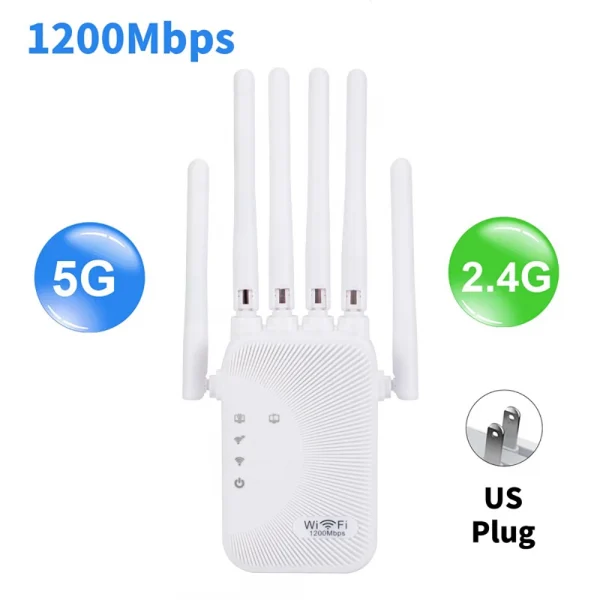 Kebidumei 1200/300Mbps واي فاي مكرر مكبر للصوت 2.4G 5G شبكة المتوسع المدى موسع إشارة WiFi الداعم لاسلكي واي فاي راوتر