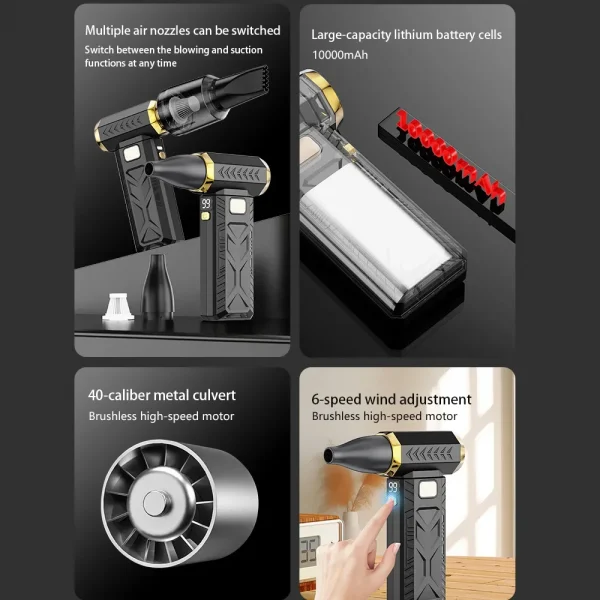 M18 فرش توربو منفاخ طائرة مروحة 400000 دورة في الدقيقة قوية الكهربائية المحمولة منظف الغبار 53 متر/الثانية نوع C شحن مروحة عنيفة