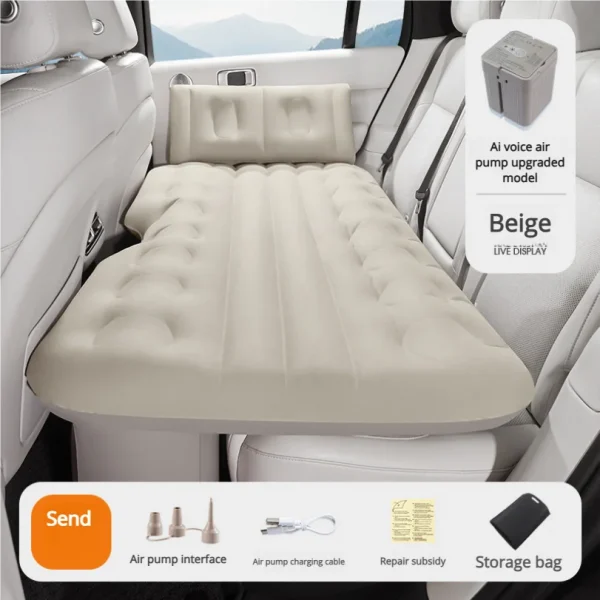 مرتبة هوائية خلفية للسفر أوتوماتيكية للسيارة، سرير محمول ذكي AI قابل للنفخ للنوم في السيارة