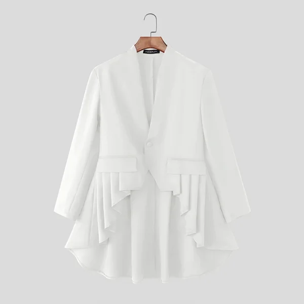 INCERUN Men Irregular Blazer V Neck Long Sleeve Ruffle One Button Male Suit Streetwear Pleated Fashion Casual Thin Coats Blazer